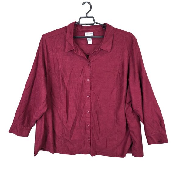 Womens Catherines Burgundy Shirt Button Up Long Sleeve 100% Polyester Size 4X - Picture 1 of 7